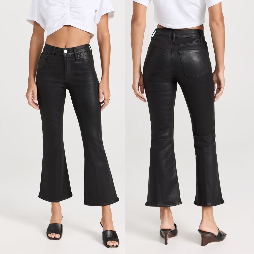 Frame Le Crop Flare Jeans Noir Coated Black Edgy Moto Goth SZ 30 NWT